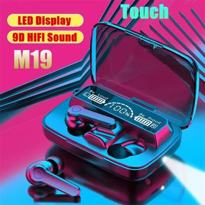 Auriculares Bluetooth Inalámbricos M19 con Micrófono, Pantalla LED y TWS – Compatible con iPhone y Xiaomi